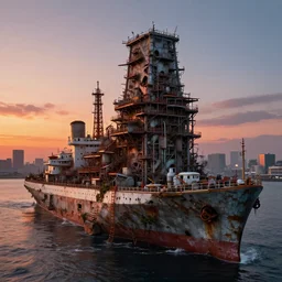 a beautiful hyperdetailed highly detailed shipwreck industrial architecture urbex by kazuyo sejima, architecture island sunset tokyo tron sea postcyberpunk evil, archdaily, wallpaper, highly detailed, trending on artstation.