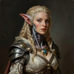 portrait of a beautiful female hybrid fremen warrior elsa jean, alien warrior regal, realistic, refined, detailed, digital art, artgerm, michael cheval, esao andrews, biomechanical, walt disney ( 1 9 3 7 ), francois boucher, oil painting, highly detailed, cinematic lighting, unreal engine, 8 k, hd