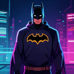 vector batman in hoodie, portrait, vaporwave, synthwave, neon, vector graphics, cinematic, volumetric lighting, f 8 aperture, cinematic eastman 5 3 8 4 film