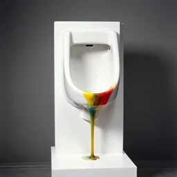 upside - down urinal on a white pedestal, color bleed, bright color and monochrome background, ektachrome by marcel duchamp, contemporary art, academic art, surrealist