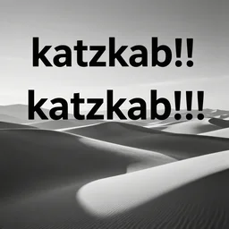 text : ( katzkab!!! ), black and white,