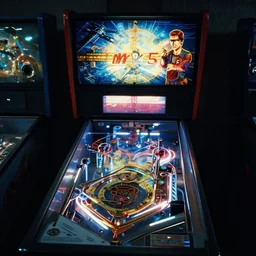 a mr. 3 0 5 themed pinball machine, in 1 9 8 5, y 2 k cybercore, industrial low - light photography, still from a kiyoshi kurosawa movie