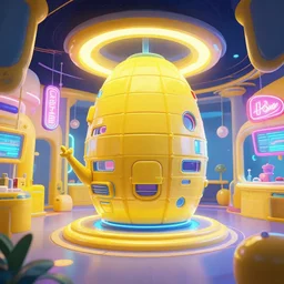 concept art for a cyberpunk beehive, interior design, bright colors, neon signs