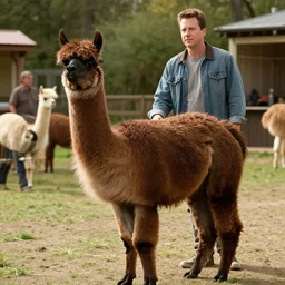 hyper real photograph of a dark brown llama standing on the set of growing pains with kirk cameron 4 k cinematic lighting