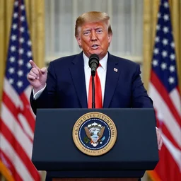 Donald Trump giving a speech to an orange