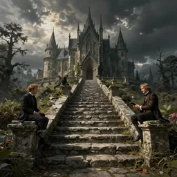 stone steps fantasy landscape artstation by final fantasy style, will terry, greg olsen, and mark brooks, edward hopper dramatic, fairytale, victorian, gothic,