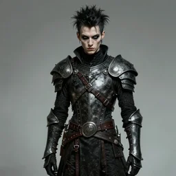 portrait of a skinny punk goth thief wearing armor by simon bisley, john blance, frank frazetta, fantasy, barbarian, hardcore