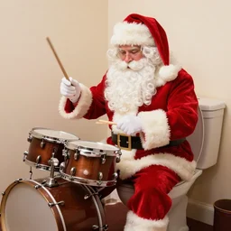 santa claus jamming on the drums while on the toilet