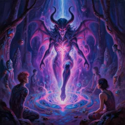 a demonic magical ethereal portal!!! to a different realm, neon, realistic painting by noah bradley and raphael lacoste and ruan jia and marc simonetti