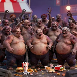 a horde of obese zombies trying to get into a barricaded KFC.