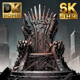 A throne made of ruined skyscrapers. DC Comics. Dark Crisis on Infinite Earths. 8K Resolution. Comic Illustration. HD. 16k resolution HD HDR
