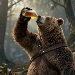 a bear drinking a beer, style of the witcher 3 game
