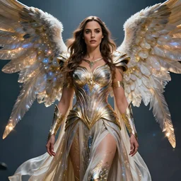 beautiful angel warrior queen gal gadot in futuristic seraphim angelic intricate body sculpted cosmic armor and flowey ornate robes, highly detailed, 8 k, hdr, award - winning, trending on artstation, ann stokes