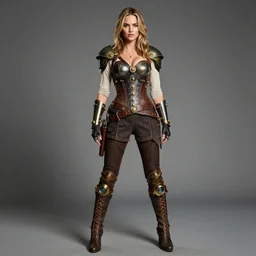 full body  photograph of kate upton as a steampunk warrior,  Extremely detailed. 8k