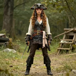 full body photograph of olivia taylor dudley as a pirate. extremely detailed. 8 k