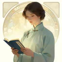 a digital concept ar by artgerm and greg rutkowski and alphonse mucha. clear portrait of a lonely attractive girl in uniform of tang dynasty!! tang dynasty book, light effect. hyper detailed, character concept, full body!! dynamic pose, glowing lights!! intricate, elegant, highly detailed, digital painting, artstation, concept art, smooth, sharp focus, illustration