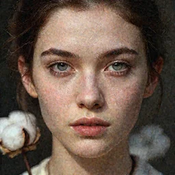 close-up portrait of the perfect and symmetrical face of a beautiful Cotton Mill Girl, highly detailed epic cinematic concept art CG render made in Maya, Blender and Photoshop, octane render, excellent composition, dynamic dramatic cinematic lighting, aesthetic, very inspirational, arthouse by Henri Cartier Bresson