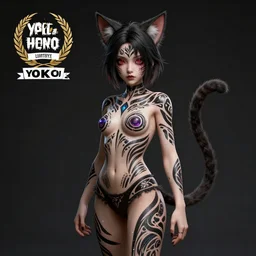 emo boy/girl with cat ears and tail and covered in tribal body paint, fantasy artwork, award winning, hyper detailed, very beautiful, studio lighting, artstation | glitchcore yokai, shadowverse character concept, found footage horror