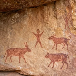 north american indian petroglyphs, totems, primitive animals on the cave walls