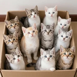 a hundred kittens in a box