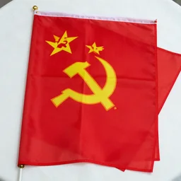 the soviet union flag on a table cloth