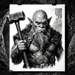 norse troll blacksmith with hammer portrait half body monochrome portrait hammer cover illustration dramatic kvlt by peder balke by guido crepax by norman bluhm mystic high contrast monochromatic nordic scandinavia cave