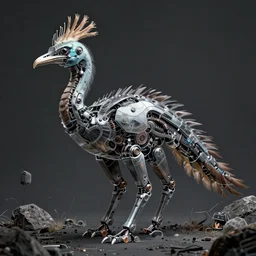 robotic cassowary, cyberpunk, post - apocalyptic, realistic, highly detailed, masterpiece, dark, grim, trending on artstation, award winning, lineart