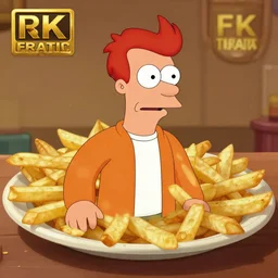 fry from futurama made out of french fries, realistic, 4 k.