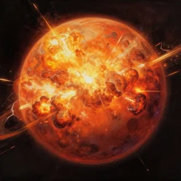 oil sci fi painting of planet destruction explosion detonation of planet mars, octane rendering, trending on artstation, by, studio ghibli, michael whealan and james gurney