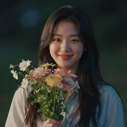 portrait of hong jin - young, 홍진영, smiling with flowers in hands. sharp focus, cinematic pose, cinematic lighting, unreal engine render. art by josan gonzales and moebius and deathburger.