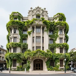 Beautiful Brutalist Building, greenery,elegant, intricate, Long Shot, Wide shot, Full Shot