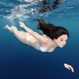 editorial illustration of a young woman swimming in space, giuseppe riccobaldi,, detailed, perspective composition, ( ( victo ngai ) ). karolis strautniekas, halftone shaded, matte print, rich grainy texture, bright gradients, dynamic pose, vivid, paula scher
