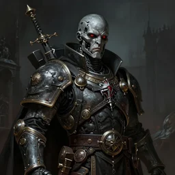 gothic byzantine judge dredd, cyborg, dark fantasy, warhammer 4 0 k, portrait, highly detailed, digital painting, trending on artstation, concept art, sharp focus, illustration, art by artgerm and greg rutkowski and magali villeneuve