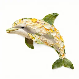 oshibana art of a dolphin made from flower petals and leaves
