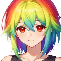 , radiant red eyes, rainbow hair,, trending on pixiv, artstation, deviantart, sakimimichan, artgerm