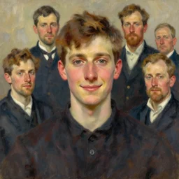 photo of frederick mccubbin with simple smile paint detailed digital artstation, portrait hd 4 k, y greg rutkowski and gaston bussiere and craig mullins and j. c. leyendecker, hd