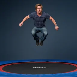 brad pitt jumping on a trampoline, action, award - winning photography