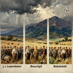 soviet propaganda of communist peasasnt robert mueller, by j. c. leyendecker, bosch, and beksinski