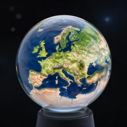 Europe in a glass ball with a space in the background