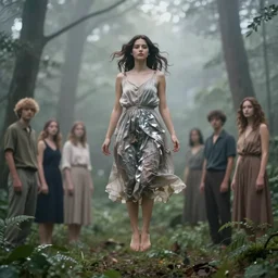 a stunning portrait of an beautiful woman levitating in a foggy forrest, by katsura masakazu, alessio albi, ilya kuvshinov, nina masic, soft focus, vertical portrait, natural lighting, f 2, 5 0 mm, classic chrome, film grain, cinematic lighting