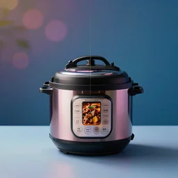 food photography of instant pot beef curry, rule of thirds with golden ratio, minimalistic side view high bokeh, cinematic studio lighting, psychedelic colors