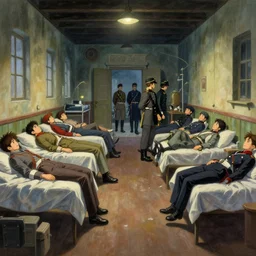 1 8 5 4 crimean war, army hospital in scutari at night, wounded patients in beds on both sides of hospital ward, finely detailed perfect art, painted by greg rutkowski makoto shinkai takashi takeuchi studio ghibli