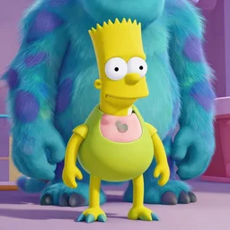 film still of Bart Simpson in Monster Inc from Pixar, uncropped, centered, octane render, volumetric, raytracing, trending on artstation
