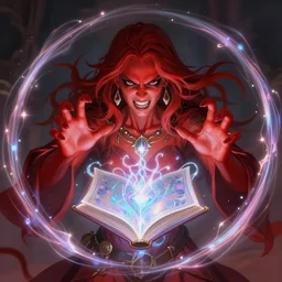 character concept portrait of an attractive young angry Spanish wizard with red skin conjuring a portal spell, a floating iridescent spell book in the center, intricate, elegant, digital painting, concept art, smooth, sharp focus, illustration, from Metal Gear, by Ruan Jia and Mandy Jurgens and William-Adolphe Bouguereau, Artgerm
