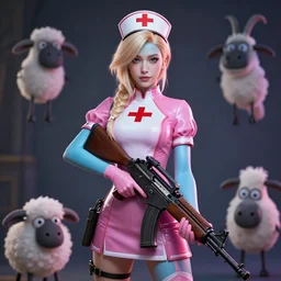caitlyn, from league of legends, wearing nurse costume, holding a rifle, hyper detailed, digital art, trending in artstation, cinematic lighting, studio quality, smooth render, fluorescent skin, unreal engine 5 rendered, octane rendered, art style by klimt and hoan vu van and sleepy sheep and wlop and krenz cushart