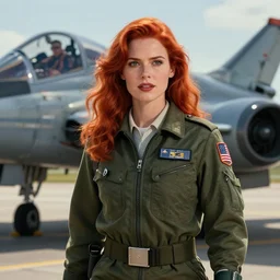 epic professional digital art of attractive redhead woman airforce pilot, 4 0 mm lens, facing front, by neal adams and adam hughes, artstation, cgsociety, wlop, epic, much wow, much detail, gorgeous, detailed, cinematic, masterpiece