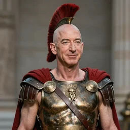 portrait photograph of Jeff Bezos as a Spartan King, DSLR photography