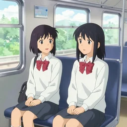 Two Japanese high school girls going home on a train, by Kyoto Animation