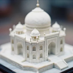 close - up of a miniature marble temple, film photo, soft lighting album cover, nostalgia, gradient, tilt shift