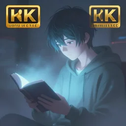 an anime boy reading a book, misty, glows, digital art, hazy, foggy, ambient lighting, 8 k, neon, synthwave,